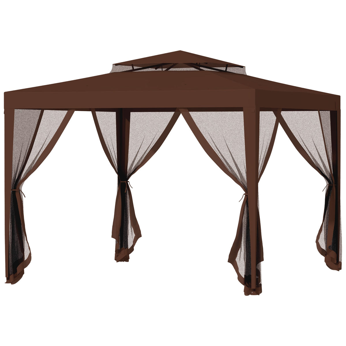 10' x 10' Canopy Tent with Mesh Netting and Double Tier Roof, Brown — product view 2