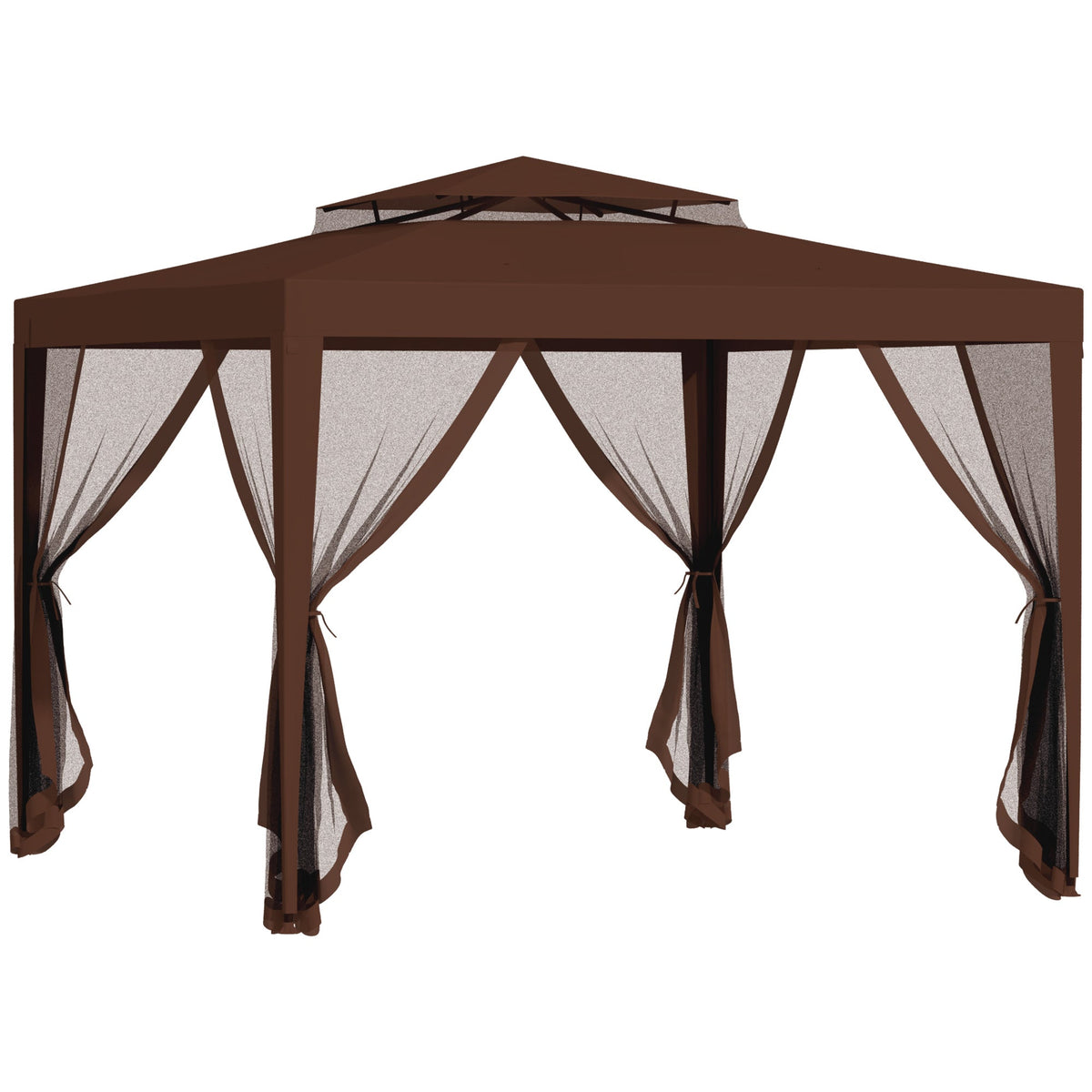 10' x 10' Canopy Tent with Mesh Netting and Double Tier Roof, Brown — product view 1