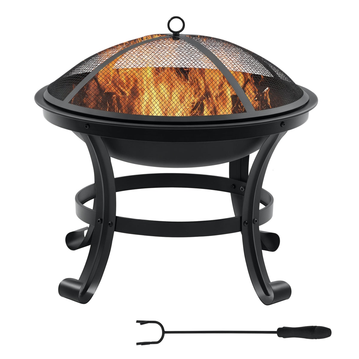 21.7" Outdoor Fire Pit with Mesh Lid and Poker, Black — product view 1