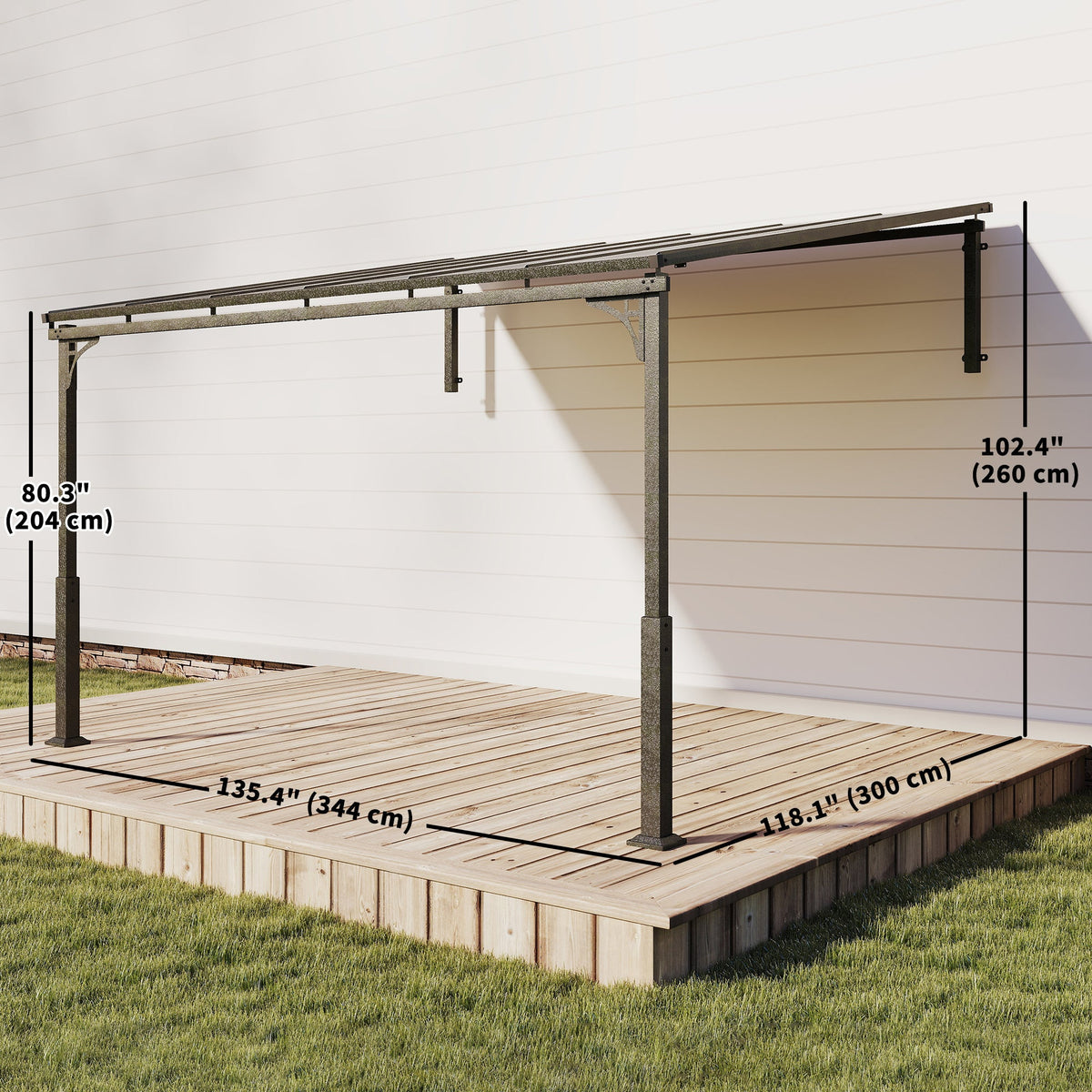 11' x 10' Wall Mounted Lean-to Pergola with Polycarbonate Roof, Brown — product view 5