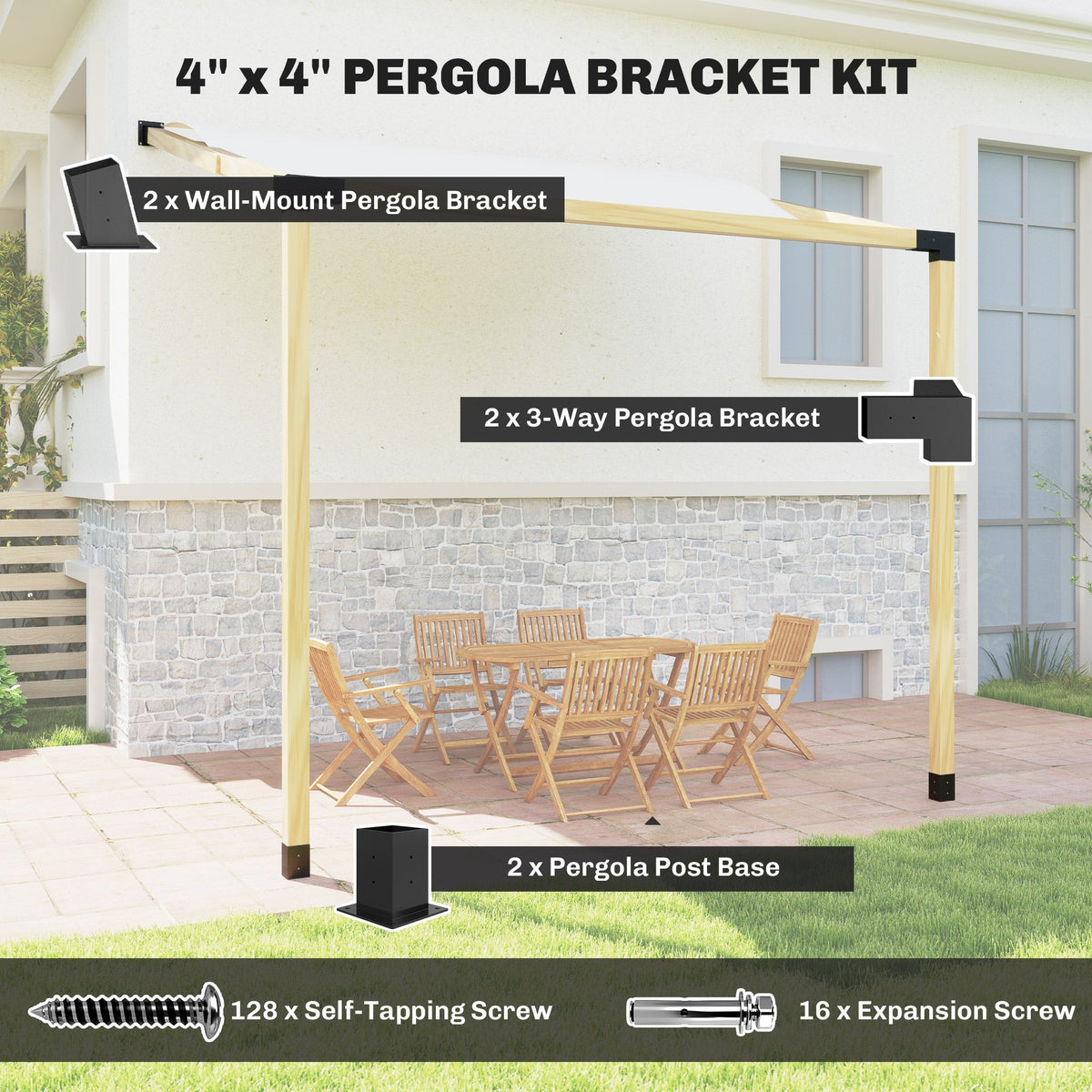 6 PCS Pergola Kit for 4" x 4" Lumber with 15° Slanted Roof, Black — product view 6
