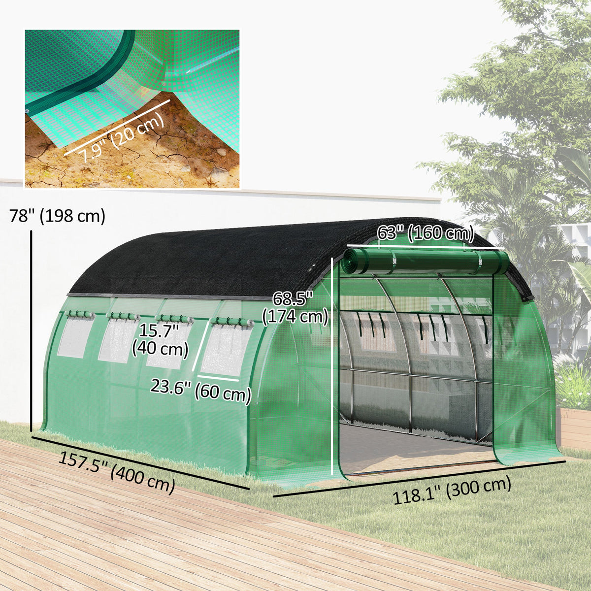 10' x 13' x 6.5' Walk-in Tunnel Greenhouse with 2 Doors, Green — product view 5