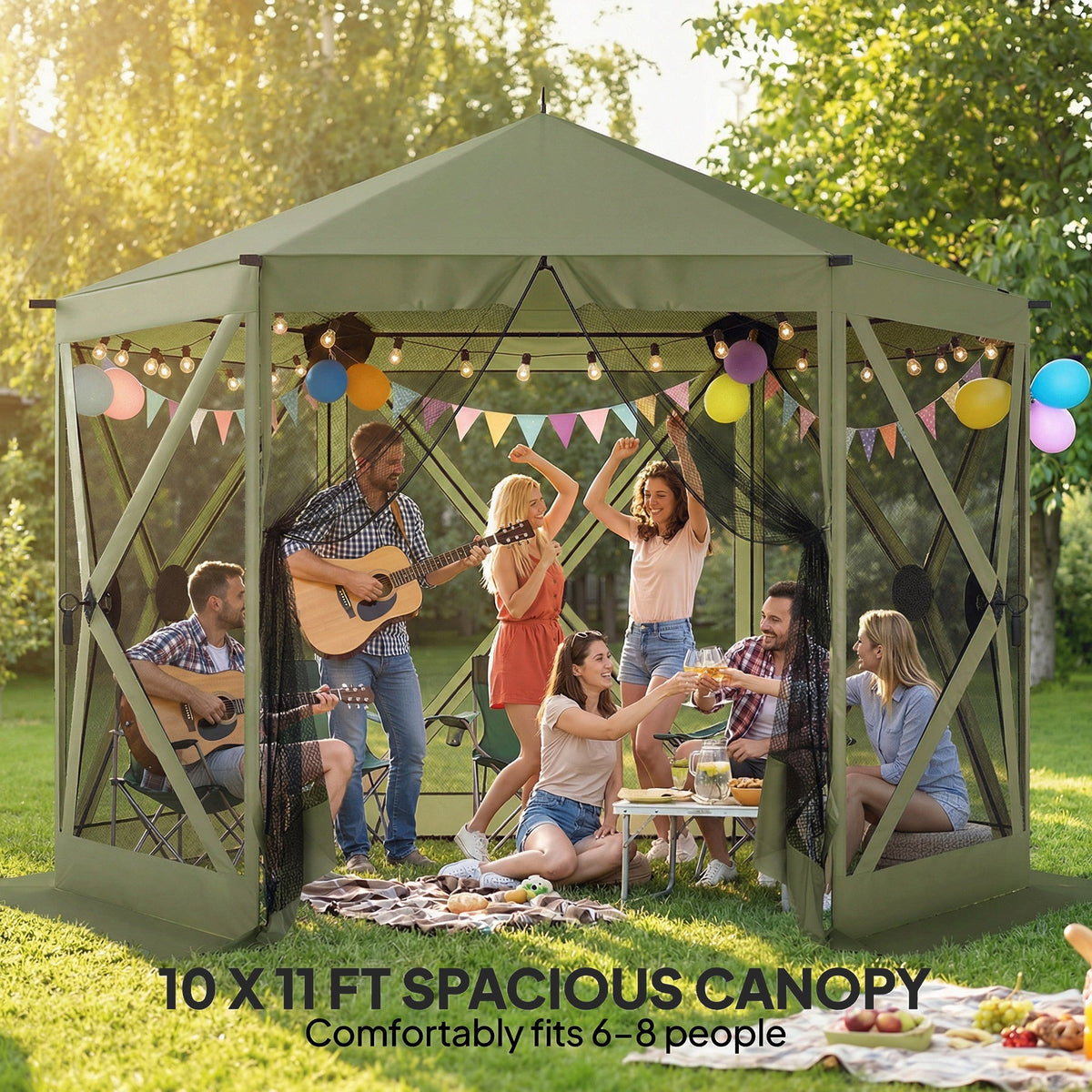 10' x 11' Pop Up Gazebo Screen Tent with Mesh Netting, Dark Green — product view 7
