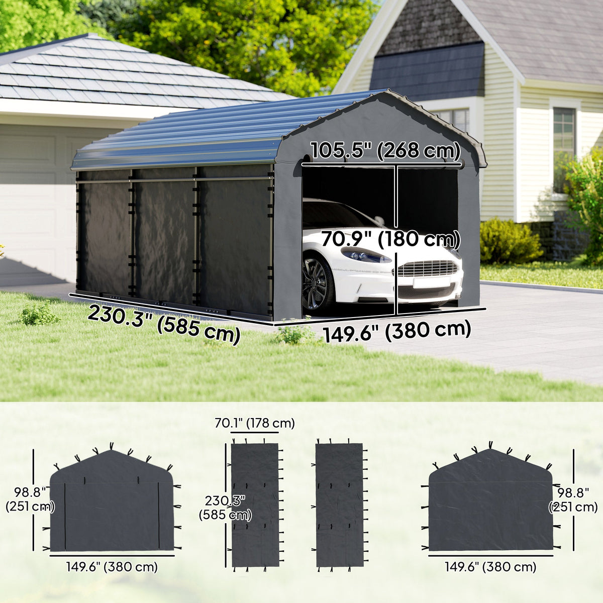 Carport Sidewalls Replacement Kit for 12' x 20' Carport, Dark Grey — product view 5