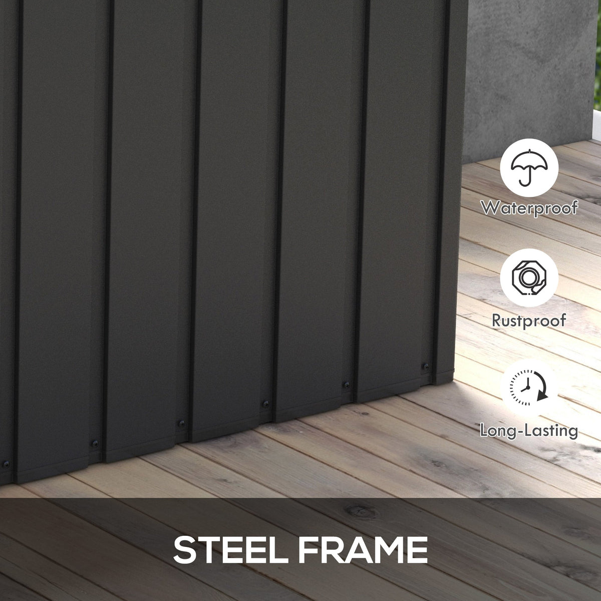 119 Gallon Galvanized Steel Deck Box with Wheels and Handles, Dark Grey — product view 7