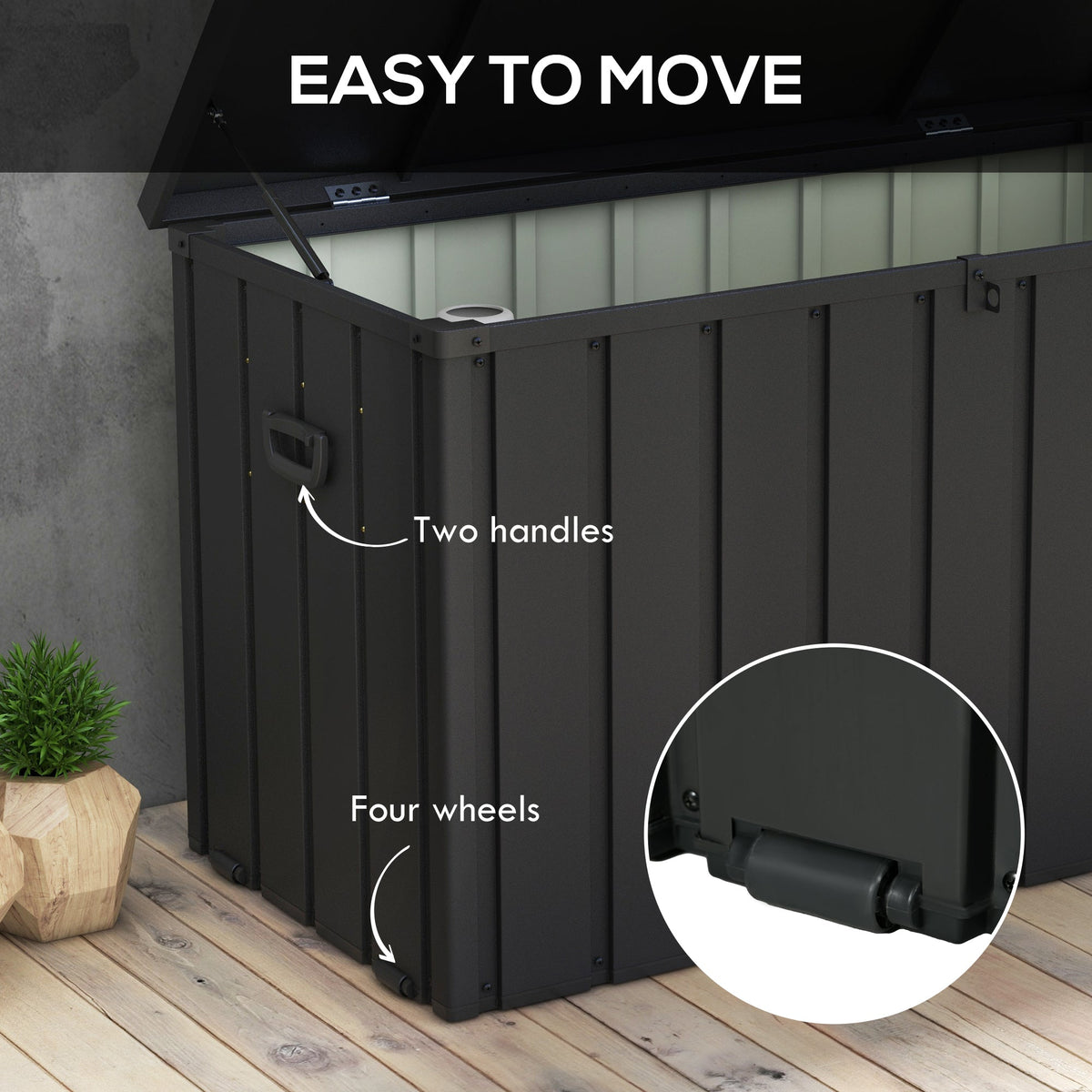 119 Gallon Galvanized Steel Deck Box with Wheels and Handles, Dark Grey — product view 6