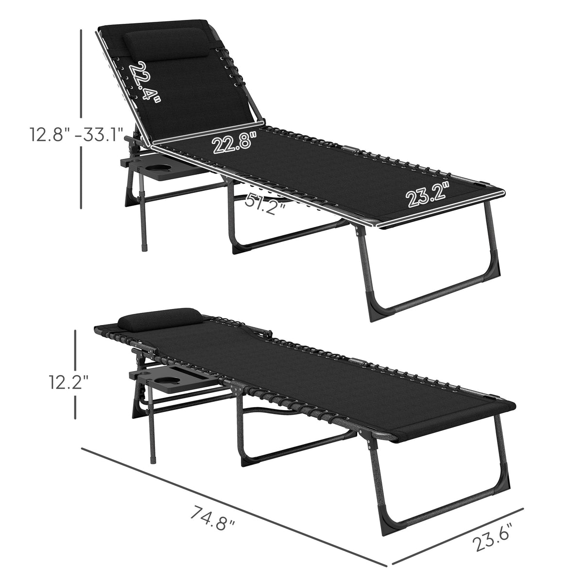 5-Level Adjustable Folding Chaise Lounge Chair with Side Table — product view 5