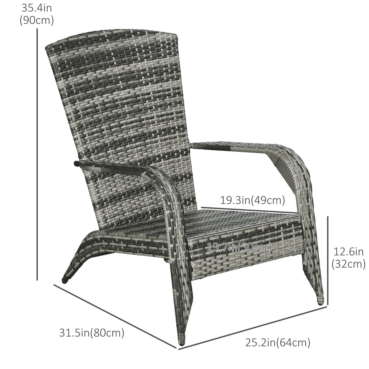 Patio Wicker Adirondack Chair with Soft Cushions and Curved Back, Grey — product view 5