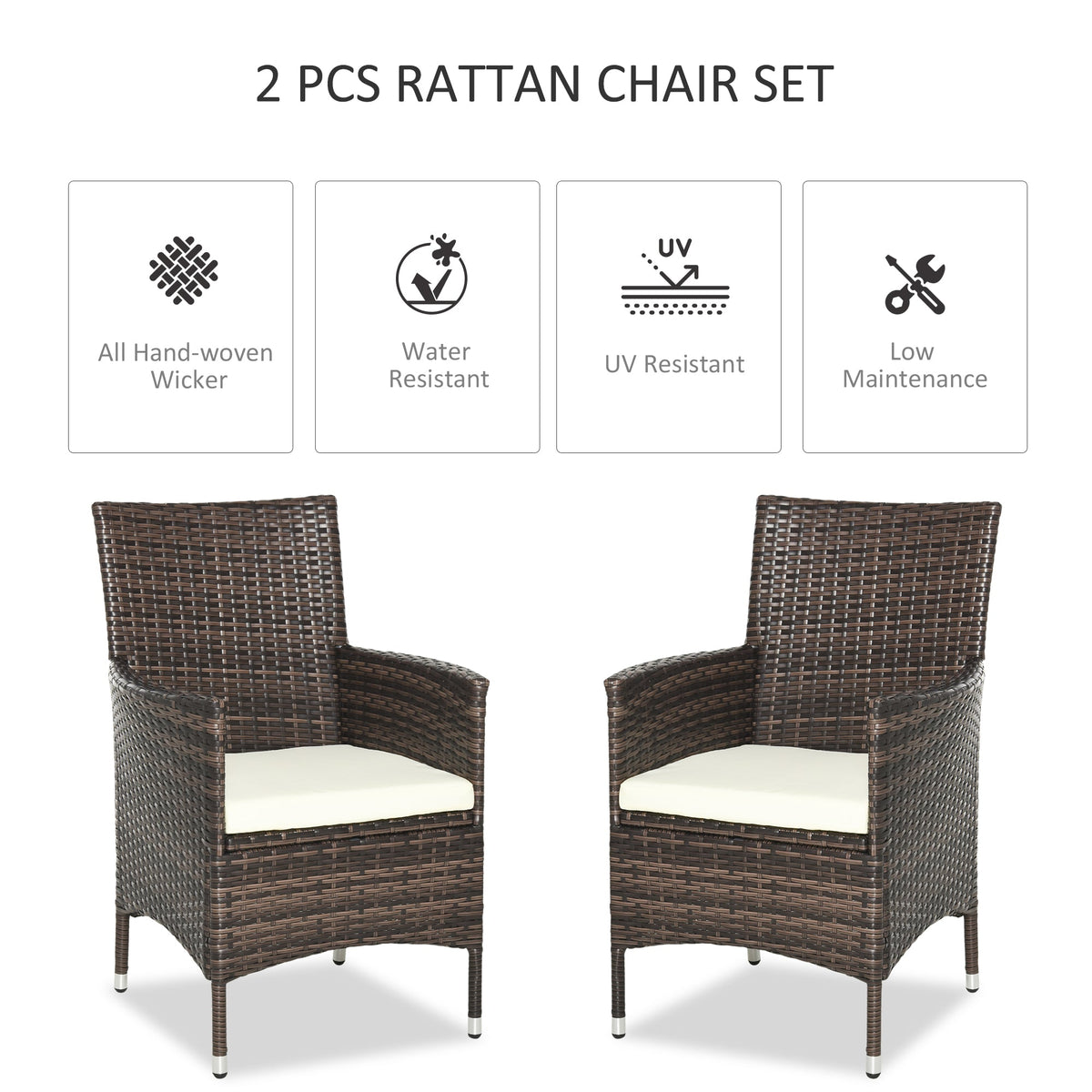 2 Piece PE Rattan Dining Chair Set with Cushions & High Back, Mixed Brown — product view 6