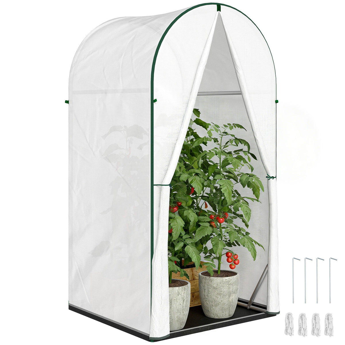 Mini Greenhouse with Roll-Up Door & PE Base, 100 x 100 x 195 cm, White — product view 1