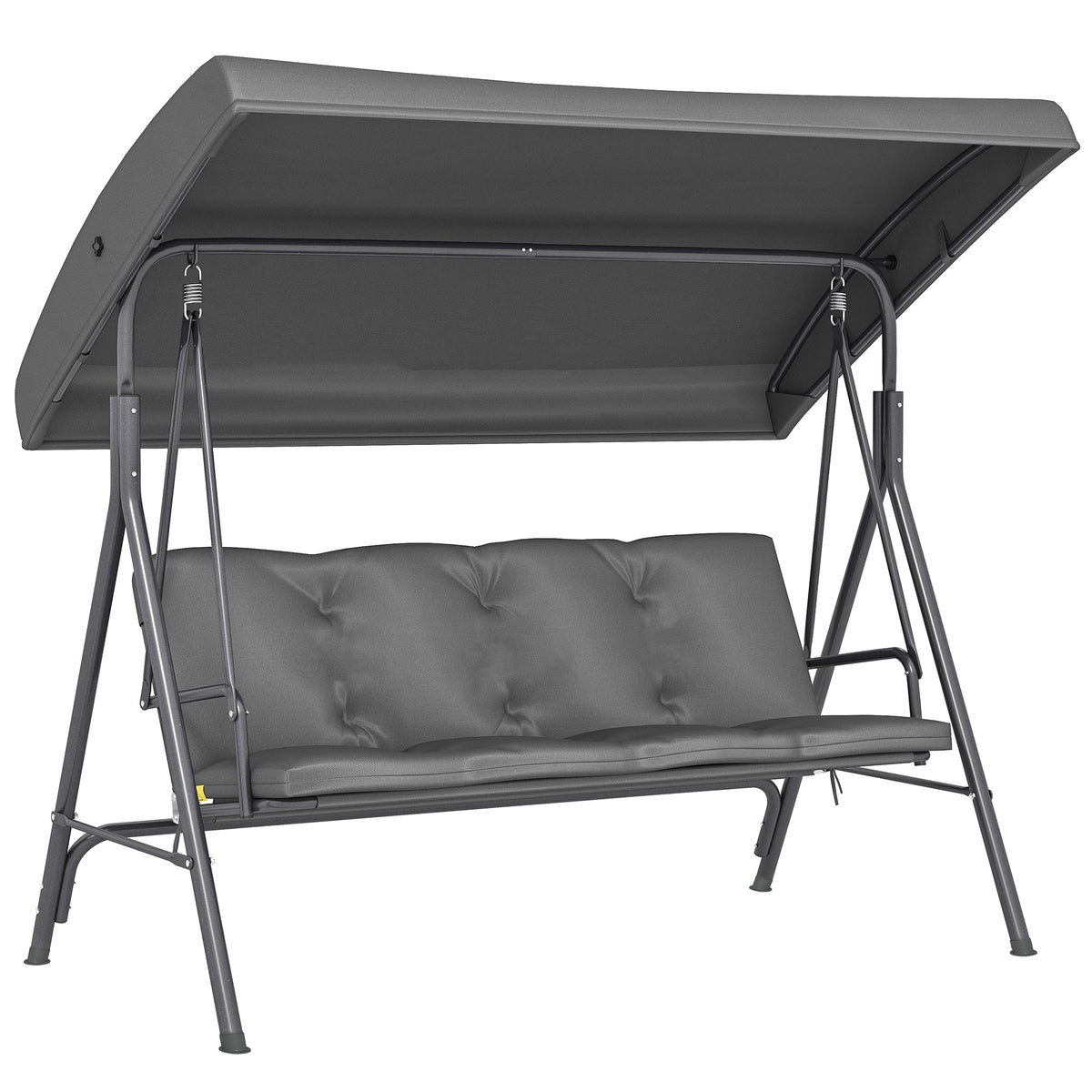 3 Seater Garden Swing Chair with Tilting Canopy and Cushion, Dark Grey — product view 1
