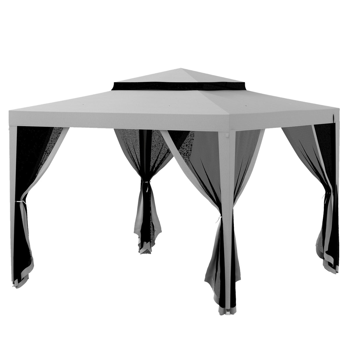 10' x 10' Canopy Tent with Mesh Netting and Double-Tier Roof, Grey — product view 2