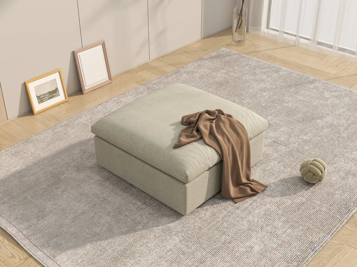 Deluxe Cloud Khaki Storage Ottoman | 1-Piece, Cotton and Linen Fabric, Washable Covers — product view 4