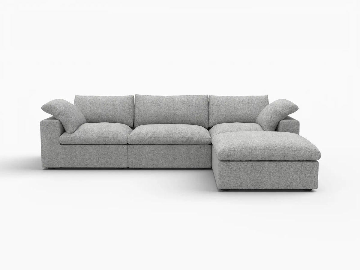 Deluxe Cloud 3-Seater Light-Grey Storage L-Shaped Sectional | 4-Piece (includes 1 Ottoman), Cotton and Linen Fabric, Washable Covers — product view 7