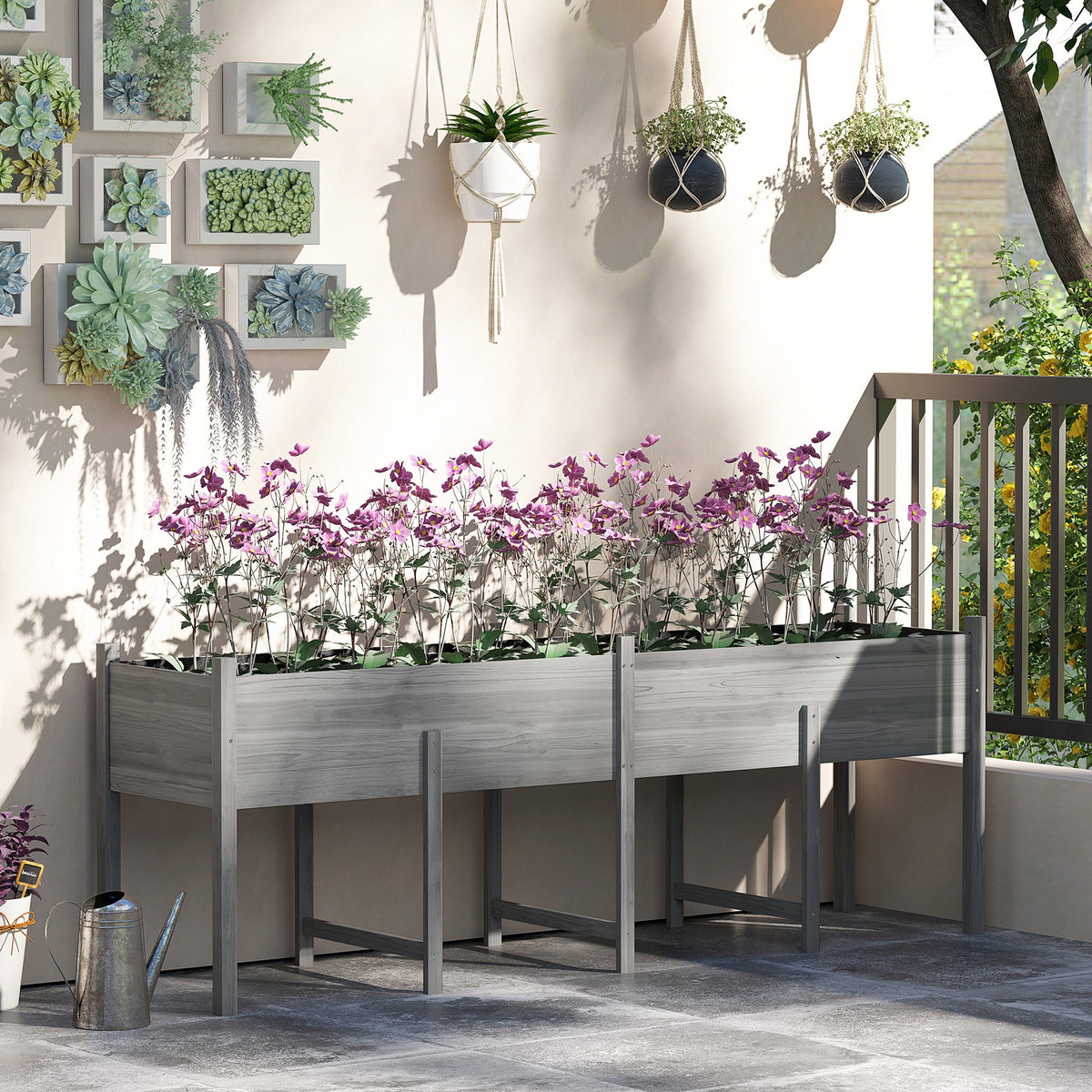 Wooden Raised Garden Bed with Liner, Legs and Drain Holes, Grey — product view 3