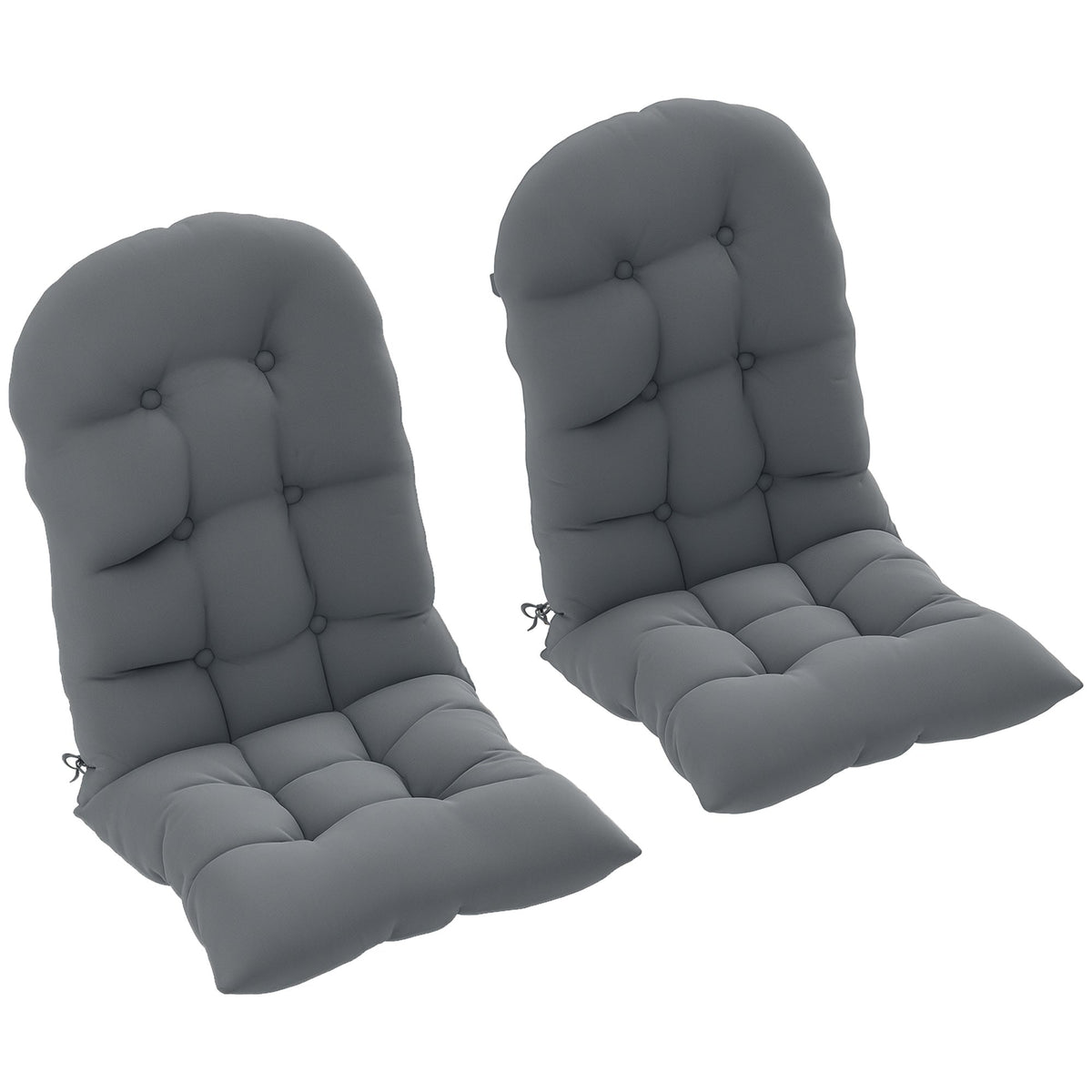 Set of 2 Tufted High Back Adirondack Chair Cushions with Ties, Non-Slip Grey — product view 1