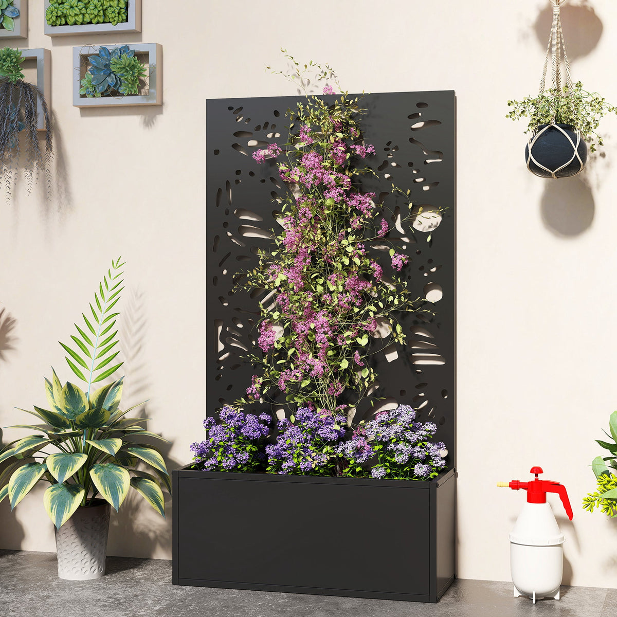 Metal Raised Garden Bed with Trellis Privacy Panel, Butterfly Cut-Out — product view 4