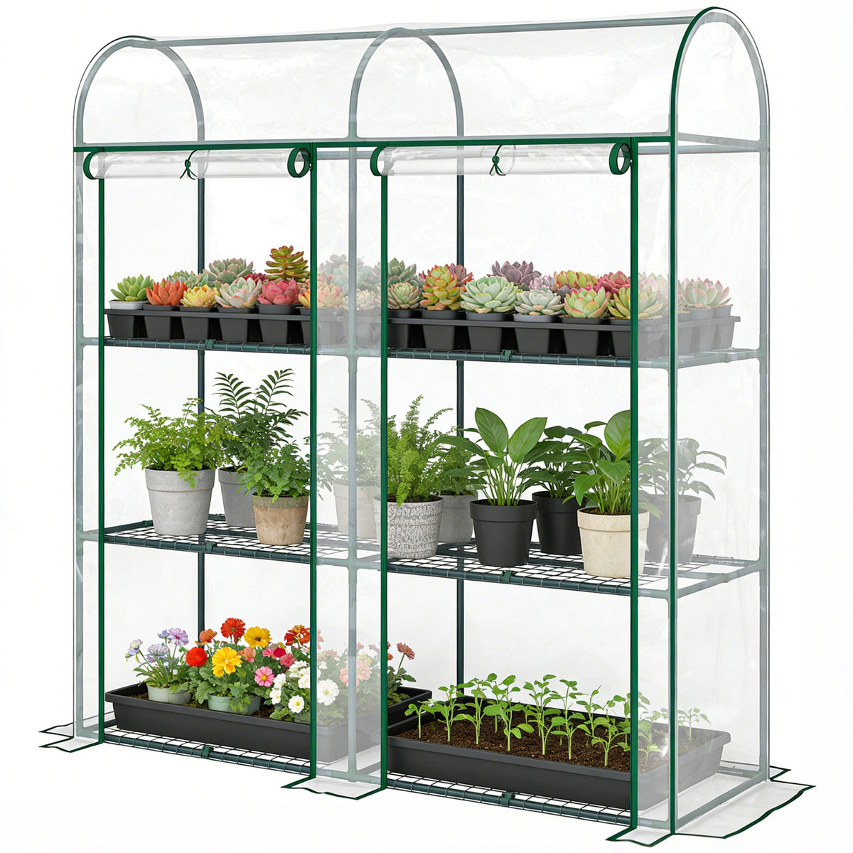 3 Tier Mini Greenhouse with 2 Roll-up Doors, 56.3" x 18.1" x 64.6" — product view 2