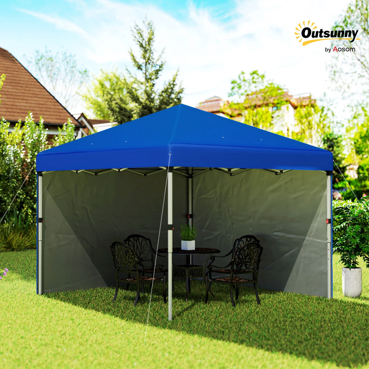 3 x 3m Pop Up Gazebo with 2 Sidewalls, Weight Bags & Wheeled Bag, Blue — product view 4