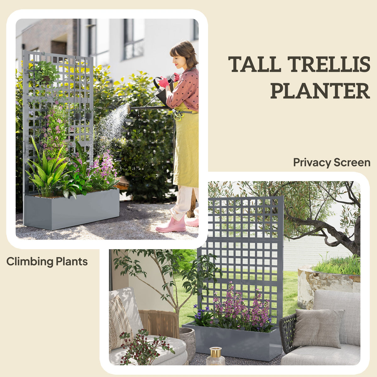 43" x 16" x 70" Raised Garden Bed with Trellis and Privacy Screen, Grey Wood Effect — product view 7
