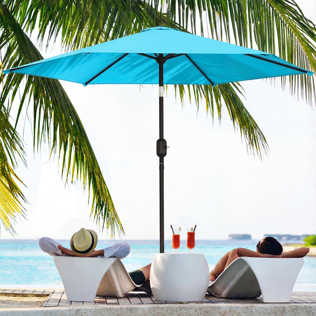2.6 m Garden Parasol with Tilt, Crank, Vent & Aluminium Pole, Blue — product view 4