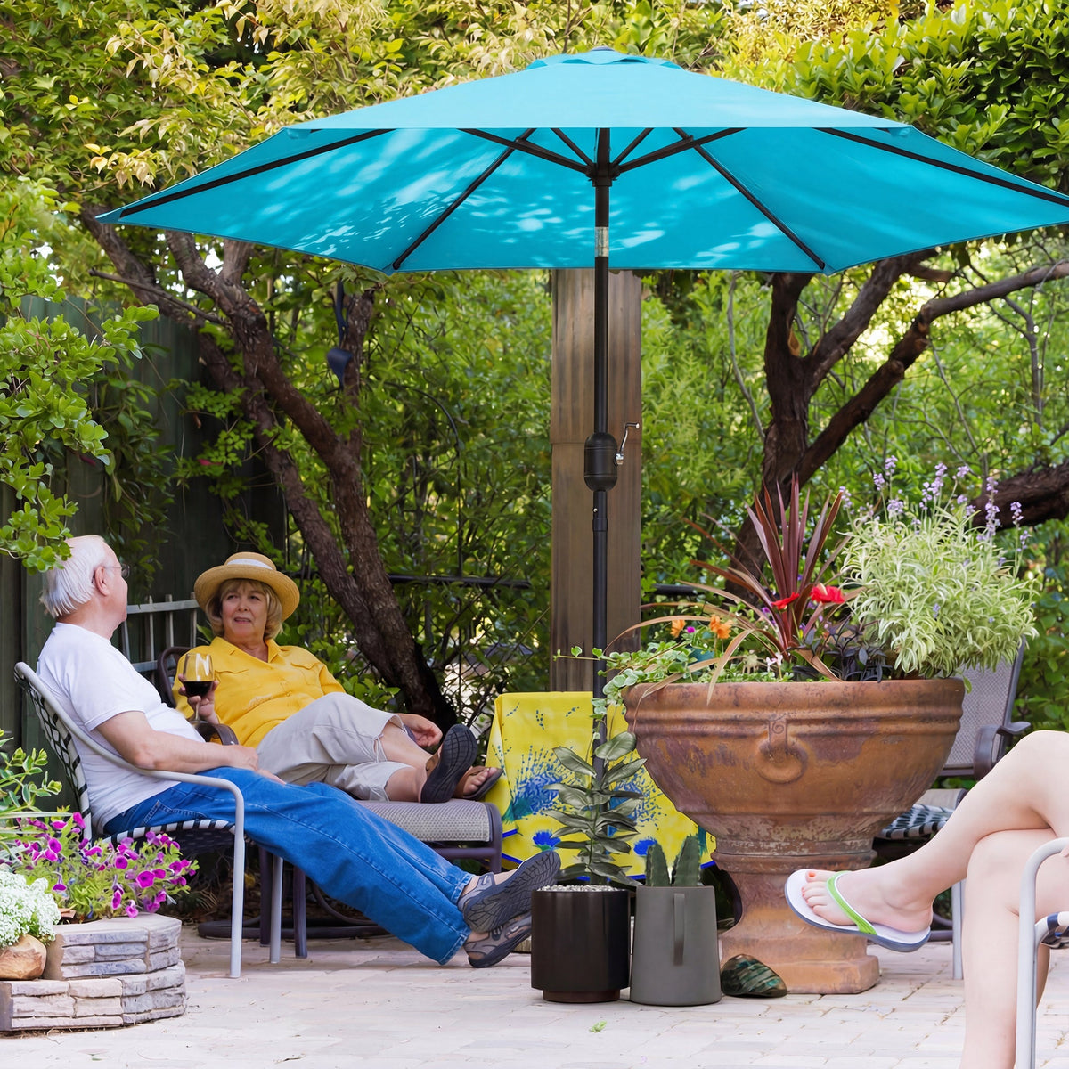 2.6 m Garden Parasol with Tilt, Crank, Vent & Aluminium Pole, Blue — product view 3