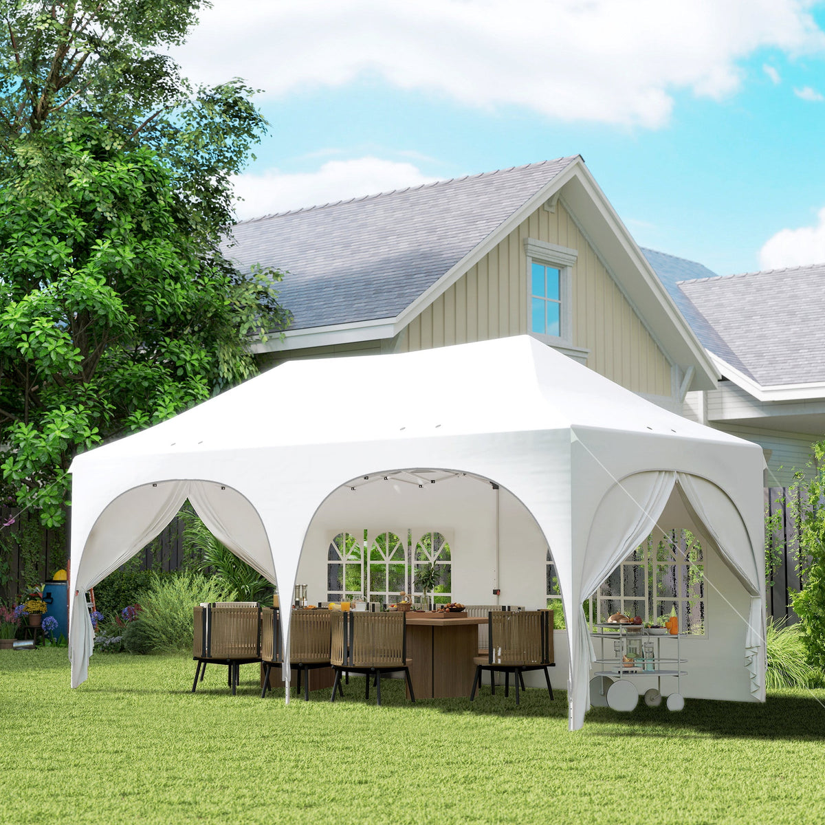 3 x 6m Pop Up Gazebo with Sides, Sandbags & Windows, Light Grey/White — product view 4