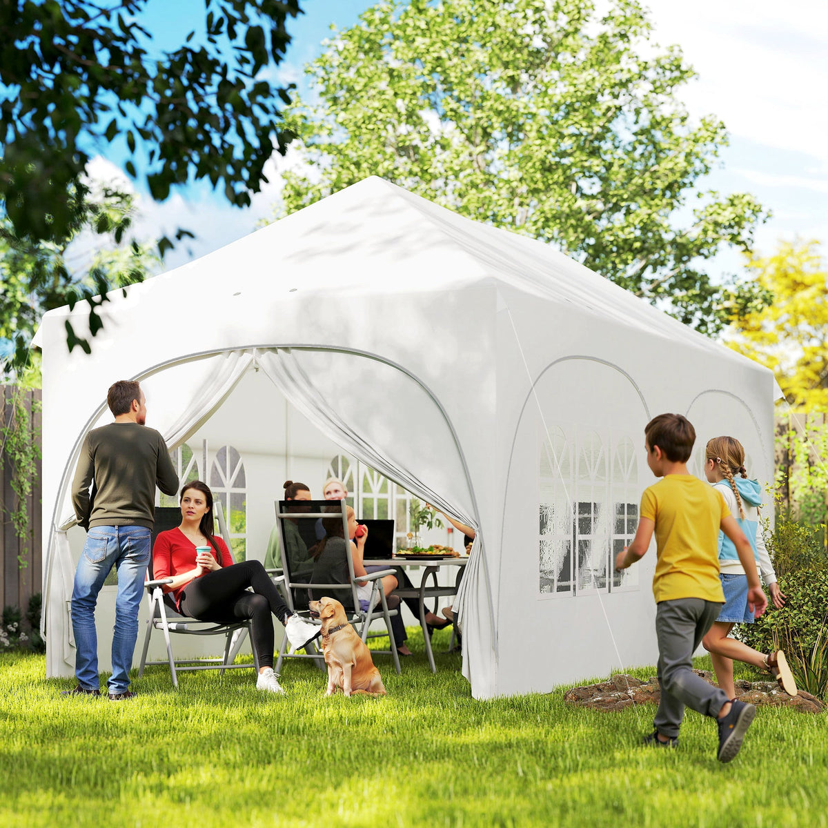 3 x 6m Pop Up Gazebo with Sides, Sandbags & Windows, Light Grey/White — product view 3