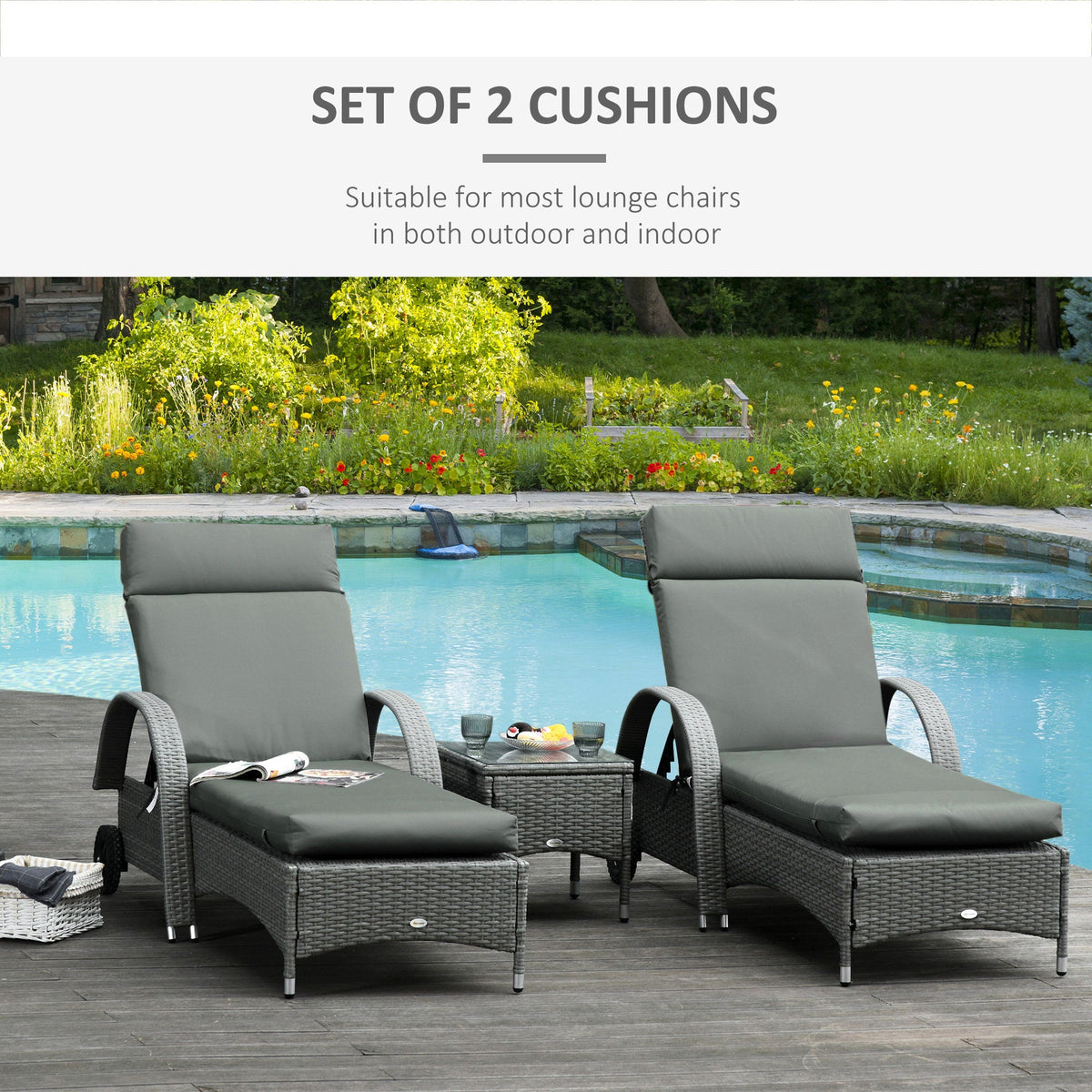 Set of 2 Outdoor Lounge Chair Cushions, 77.2" x 21.7", Dark Grey — product view 6