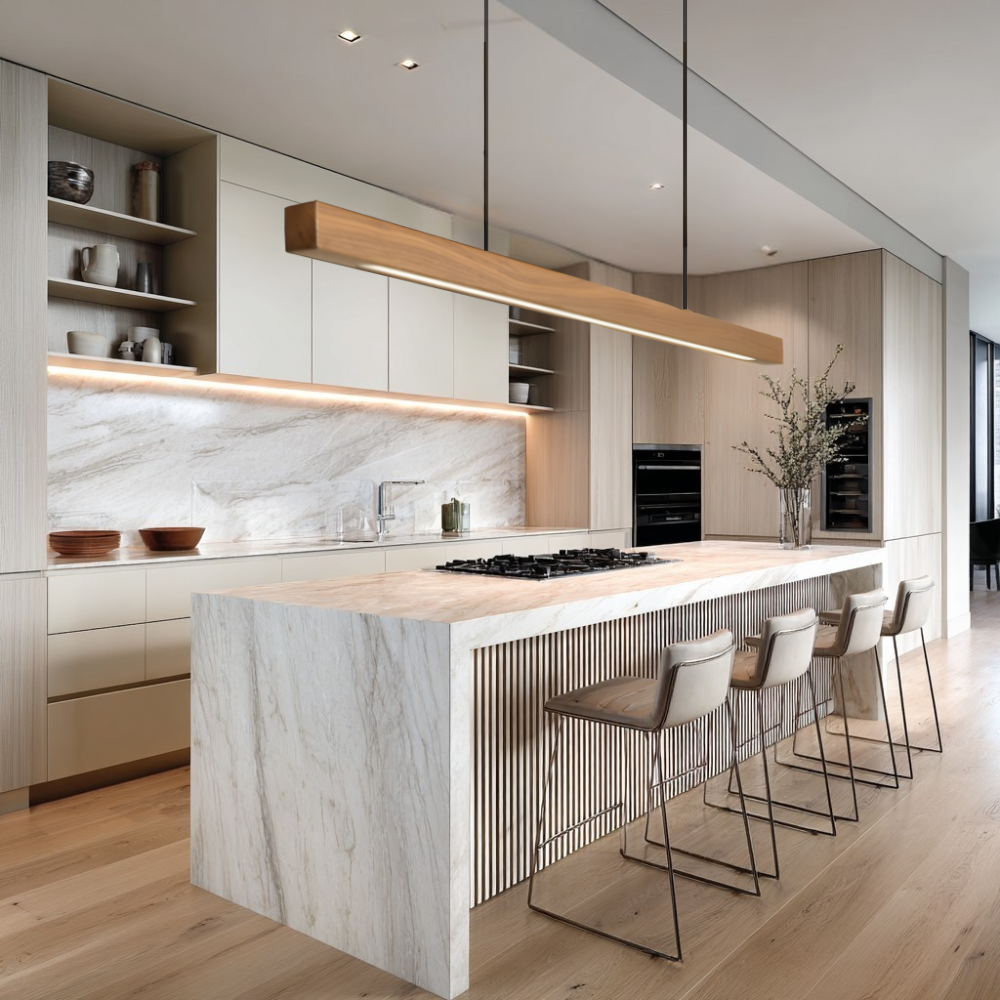 Wood Linear Suspension Chandelier Handcrafted Pine Walnut Dimmable Dining Room Kitchen Island — 31 to 47 Inch — product view 6