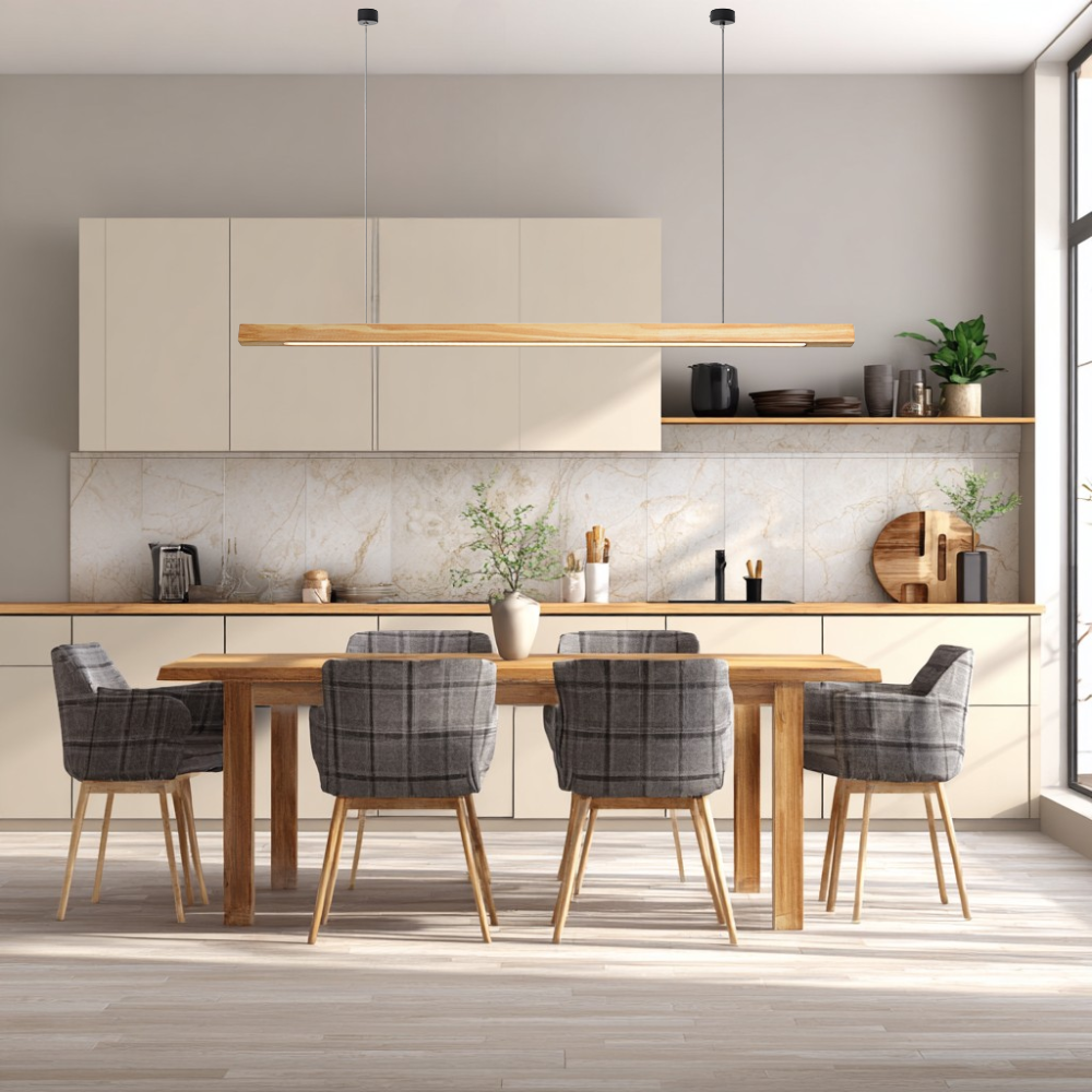Wood Linear Suspension Chandelier Handcrafted Pine Walnut Dimmable Dining Room Kitchen Island — 31 to 47 Inch — product view 5