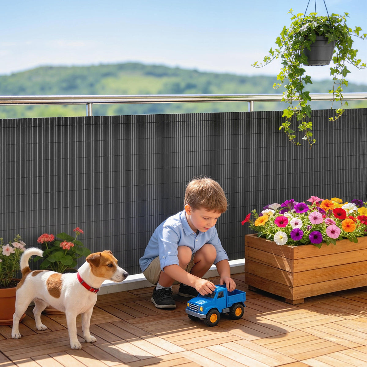 2pcs Plastic Privacy Screening Fence, 1 m x 5 m, Dark Grey — product view 4