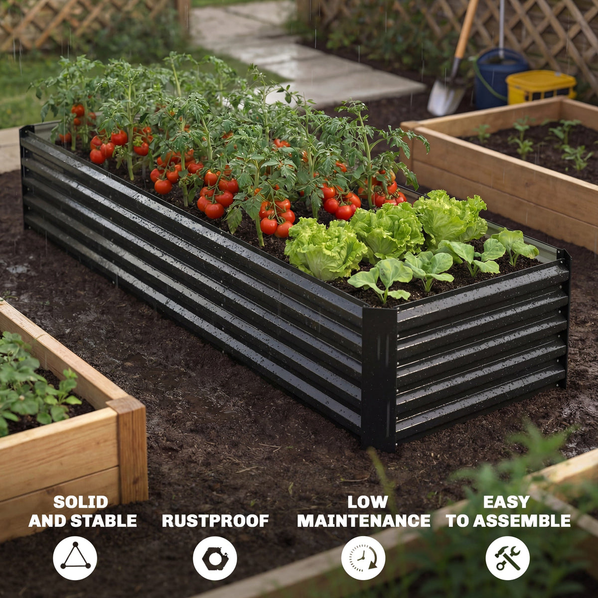 8 x 2.6 x 1.5ft Galvanized Raised Garden Bed with Open Bottom, Black — product view 7