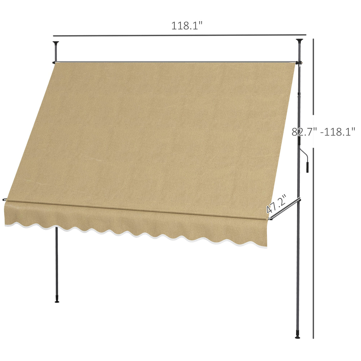 118" Manual Retractable Awning with Support Pole, Beige — product view 5