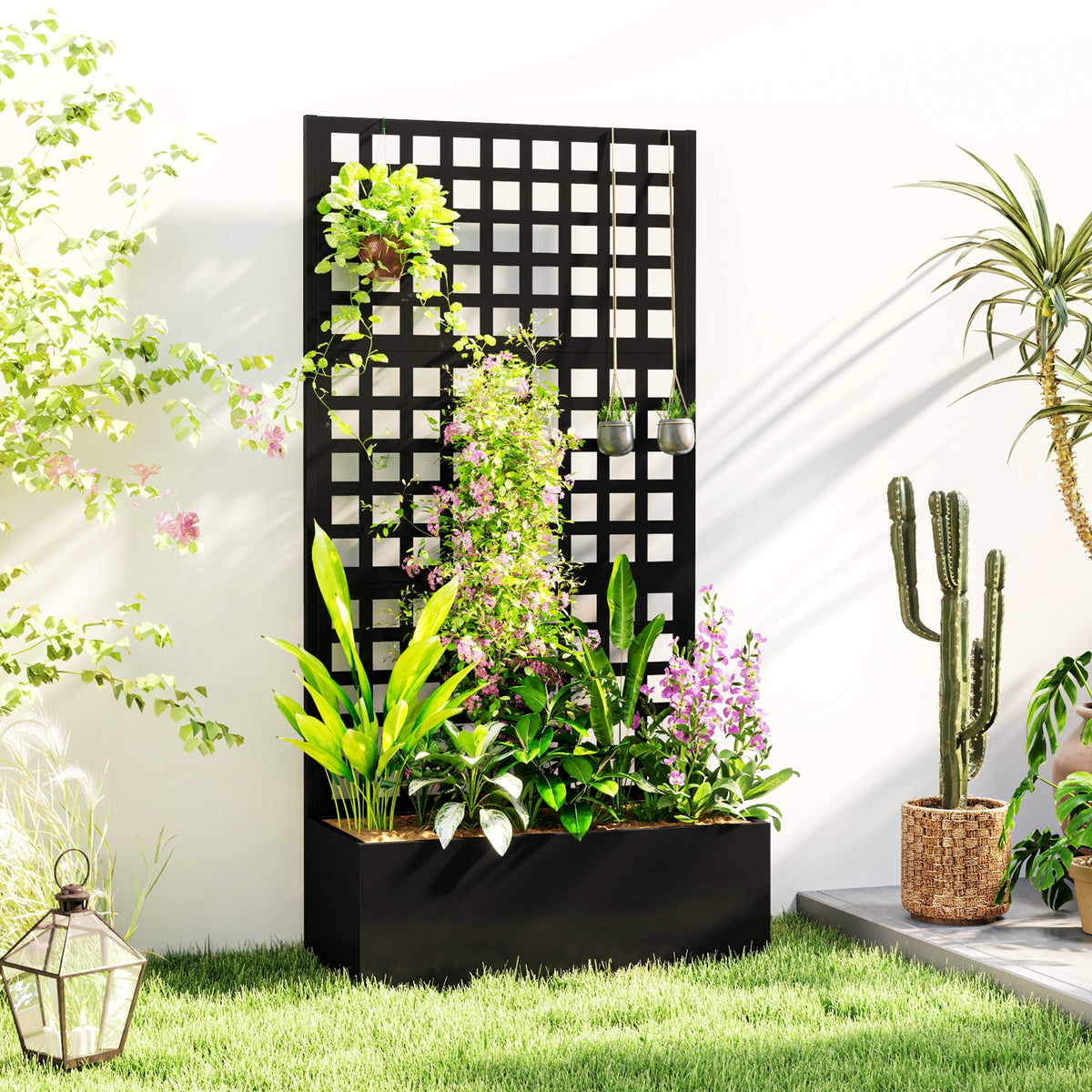 Galvanized Raised Garden Bed with Trellis, 35" x 16" x 70", Black — product view 3