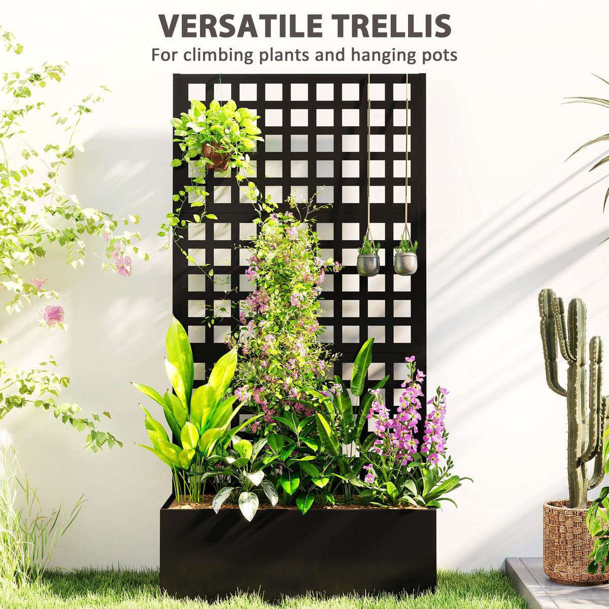 Galvanized Raised Garden Bed with Trellis, 35" x 16" x 70", Black — product view 7