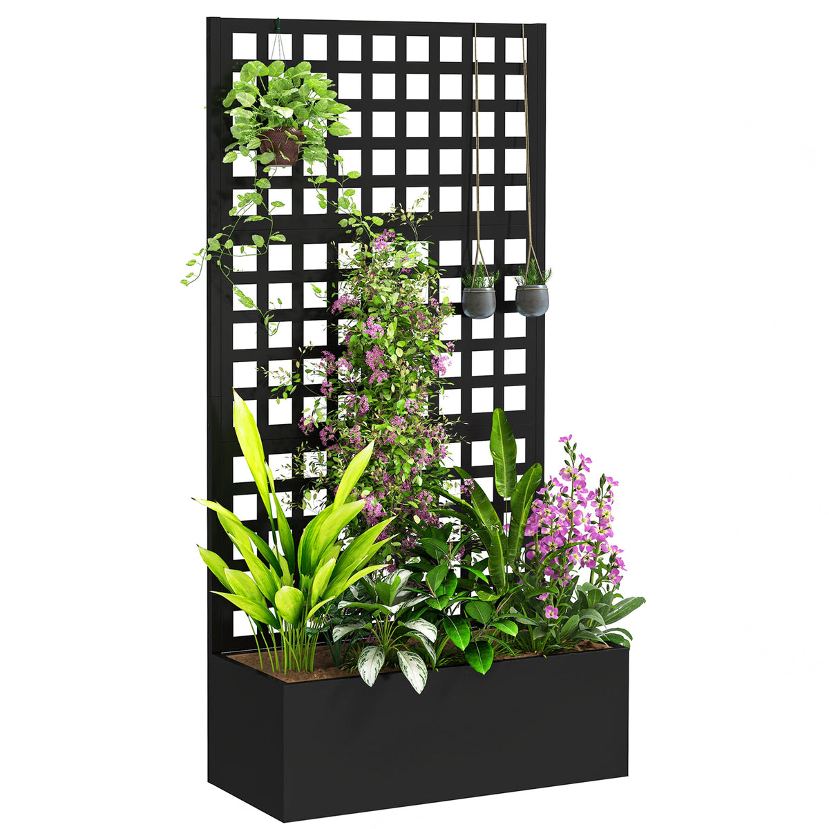 Galvanized Raised Garden Bed with Trellis, 35" x 16" x 70", Black — product view 1