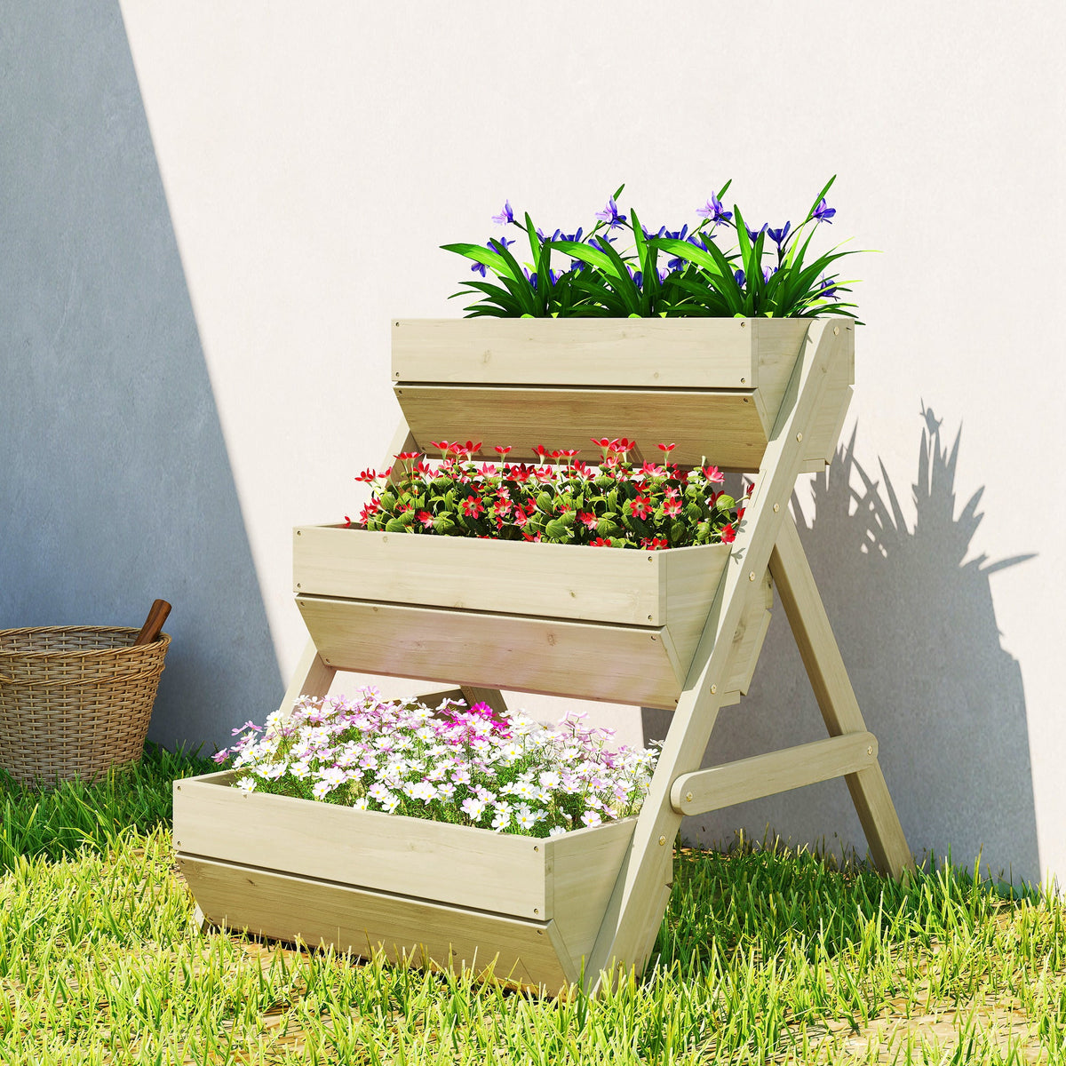 26" x 30" x 30" 3-Tier Wooden Raised Garden Bed, Light Green — product view 3