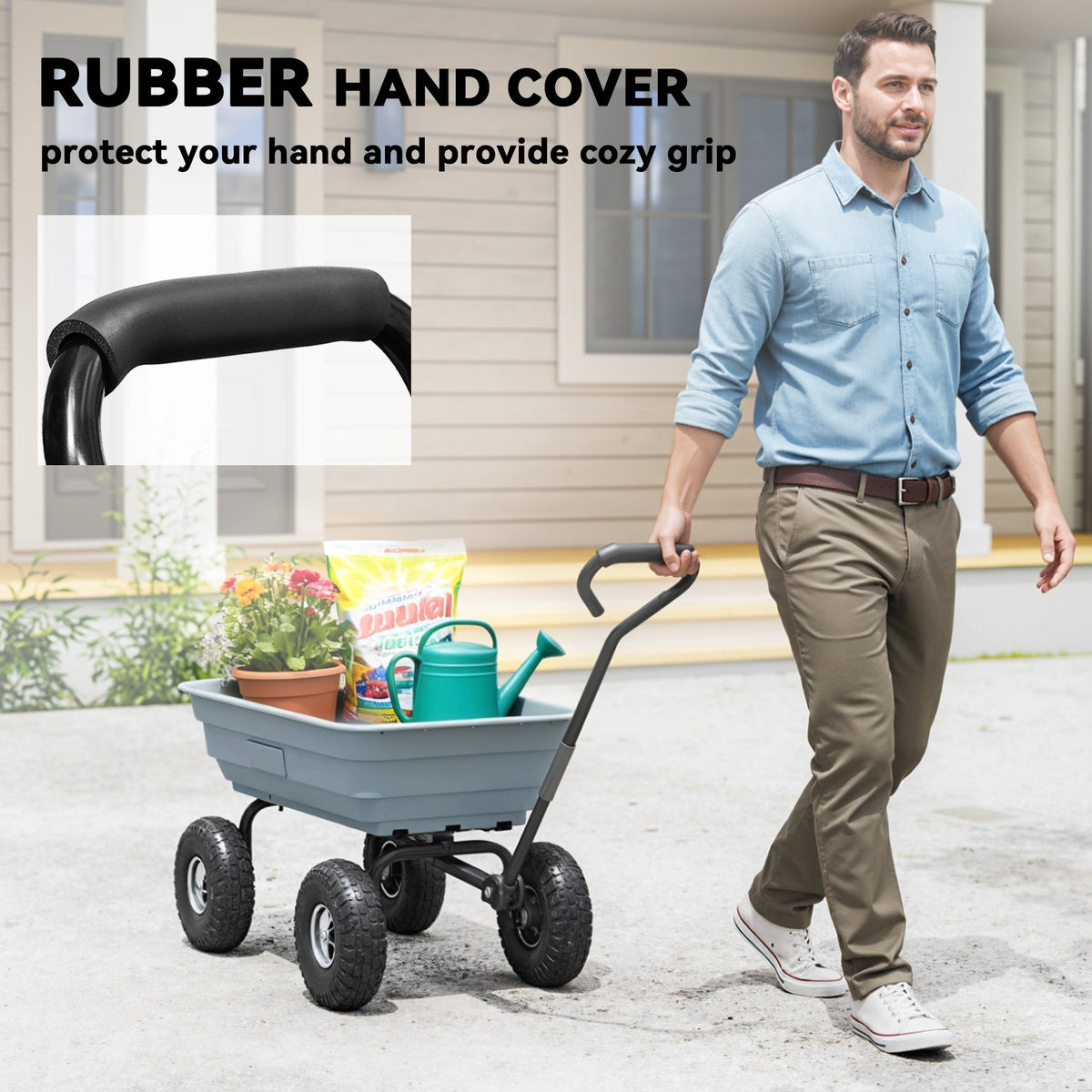 Steel Garden Cart with 10" Pneumatic Tires, 551 lbs Capacity, Grey — product view 7