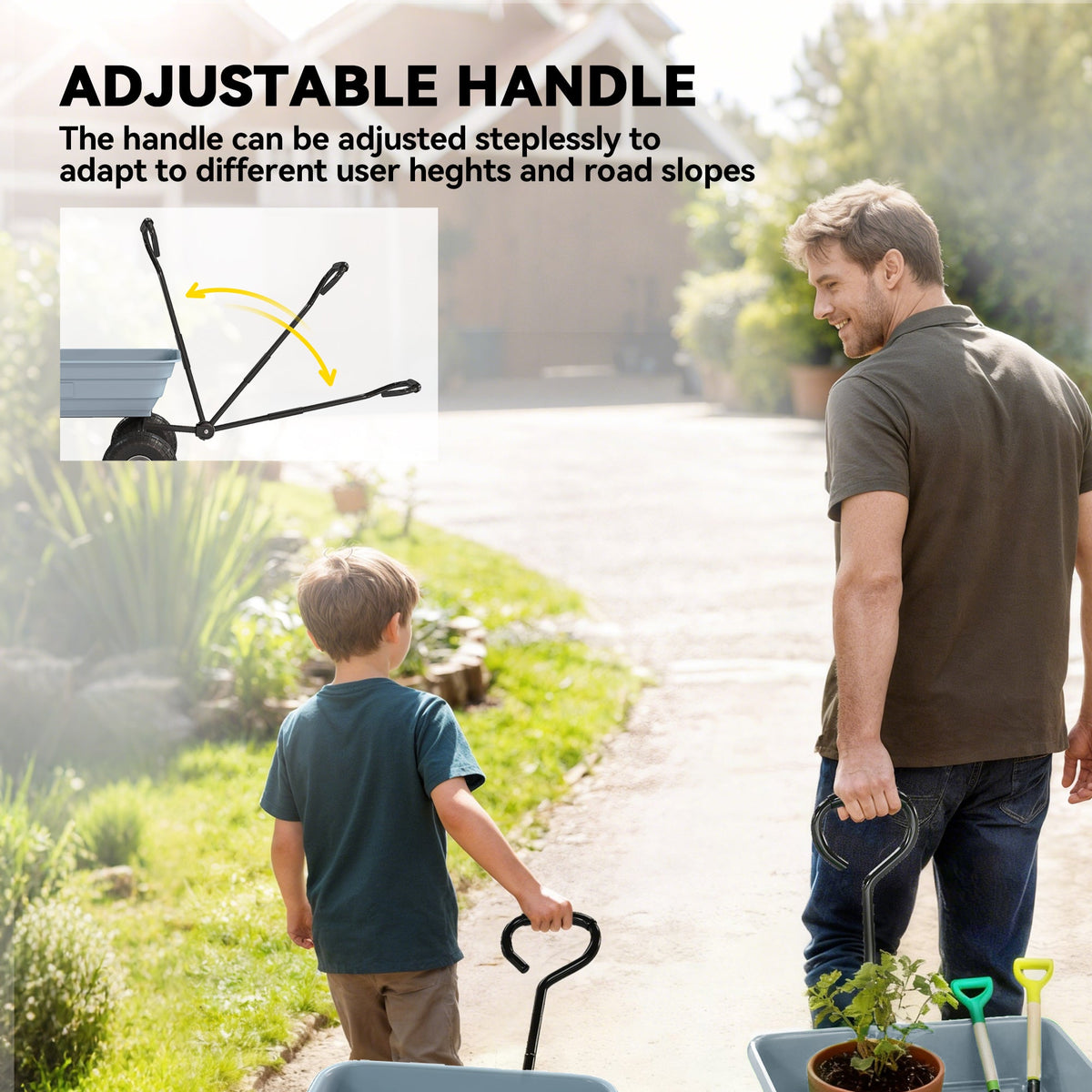 Steel Garden Cart with 10" Pneumatic Tires, 551 lbs Capacity, Grey — product view 6