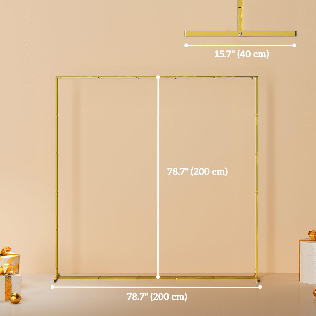 6.6ft Square Wedding Arch Backdrop Stand with Stakes, Gold — product view 5