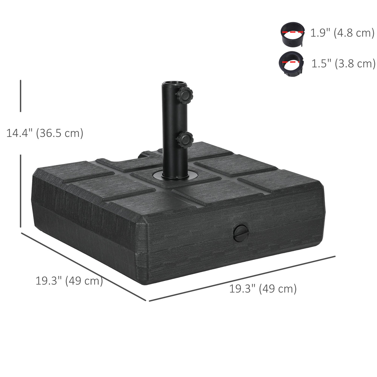 88 lbs. Fillable Umbrella Base for 1.5" or 1.9" Poles, Black — product view 5