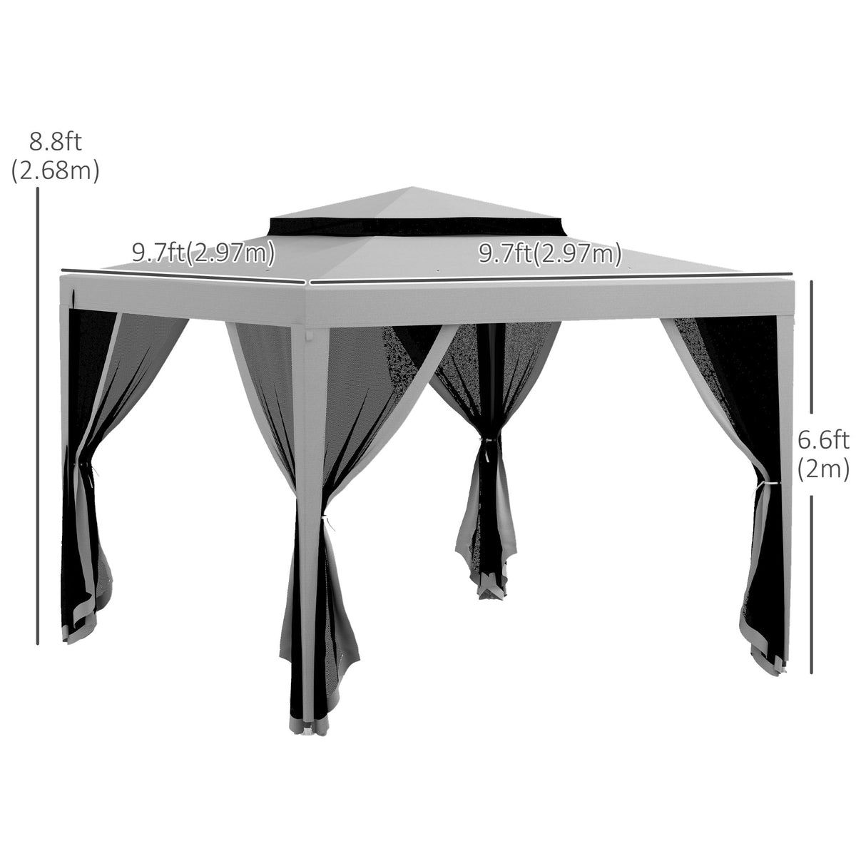 10' x 10' Canopy Tent with Mesh Netting and Double-Tier Roof, Grey — product view 5