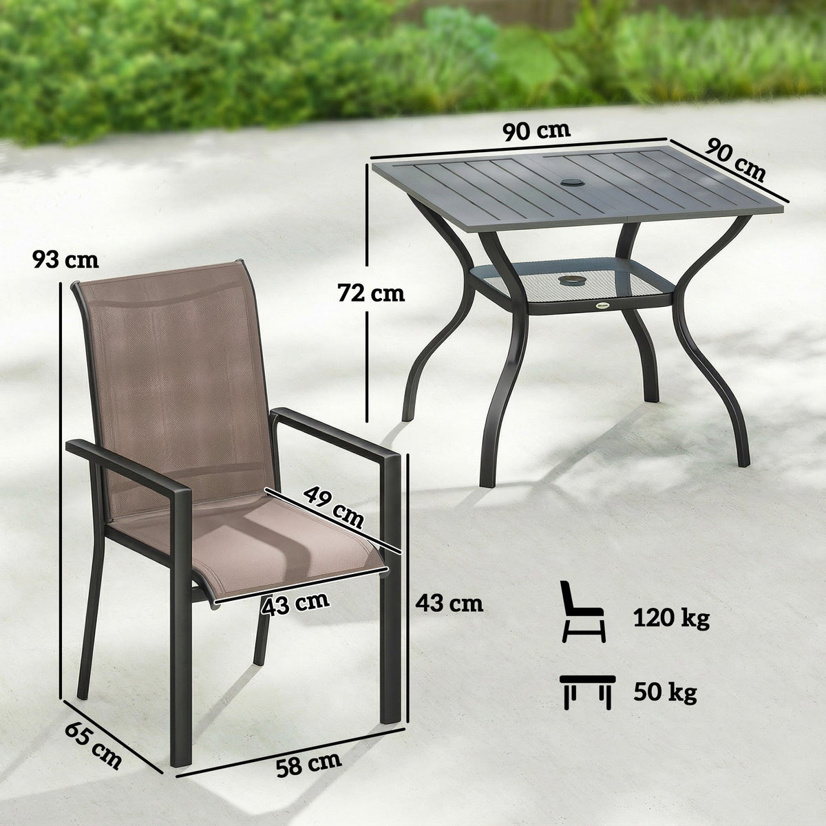 5 Piece Garden Dining Set with Stackable Chairs and Parasol Hole, Grey/Khaki — product view 5
