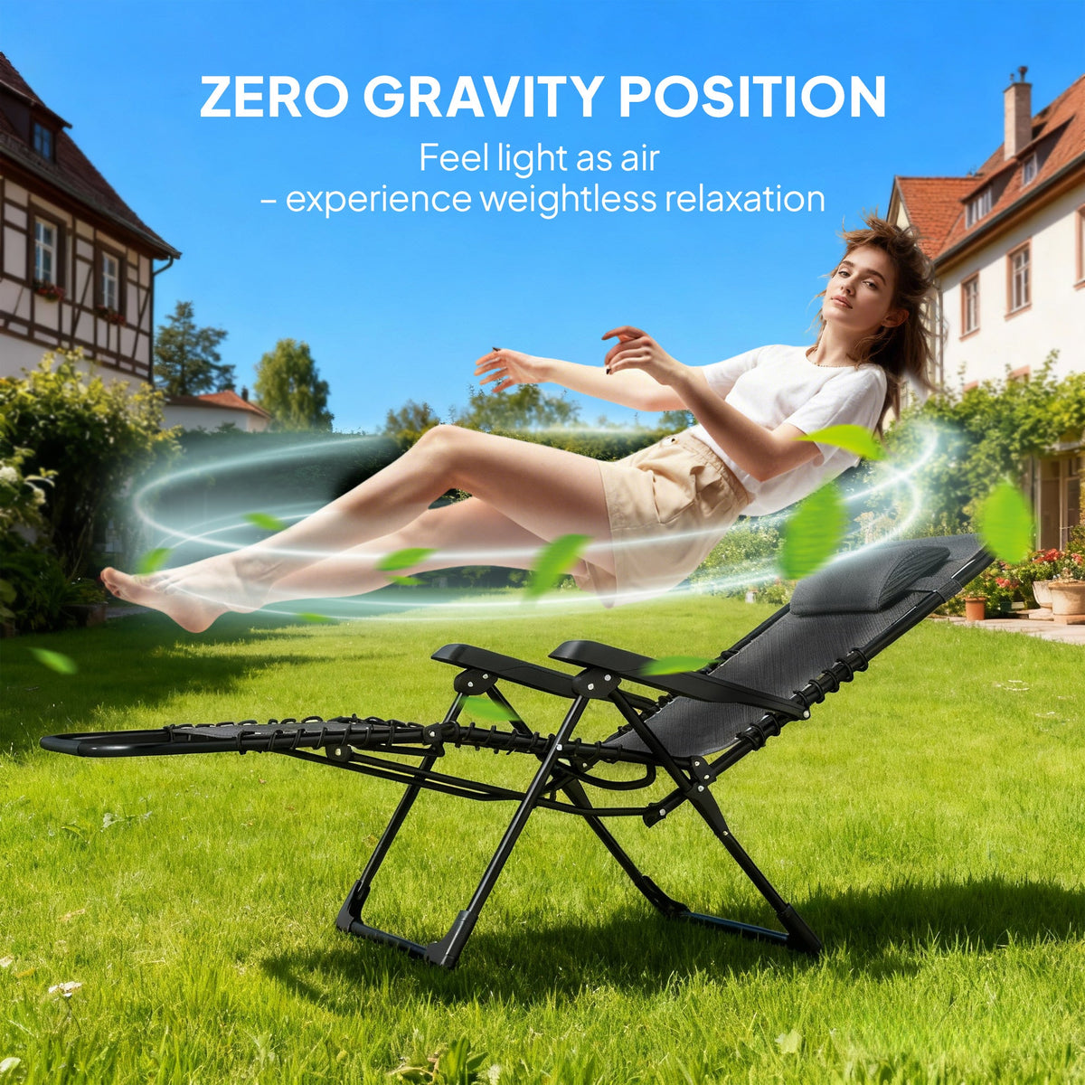 Zero Gravity Chair with 5-Position Backrest and Headrest, Black — product view 6