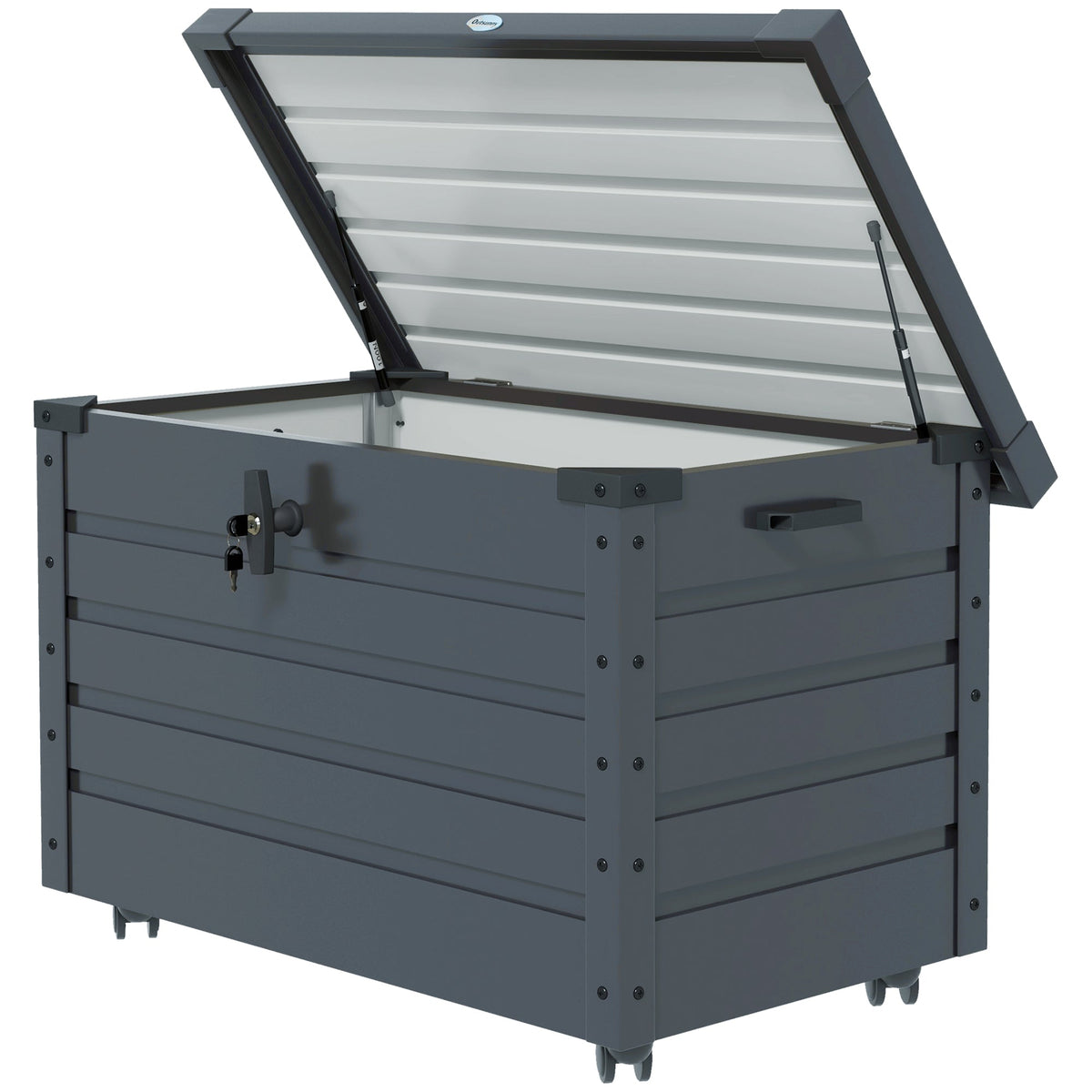 78 Gallon Galvanized Steel Deck Box with Wheels and Handles, Dark Grey — product view 2