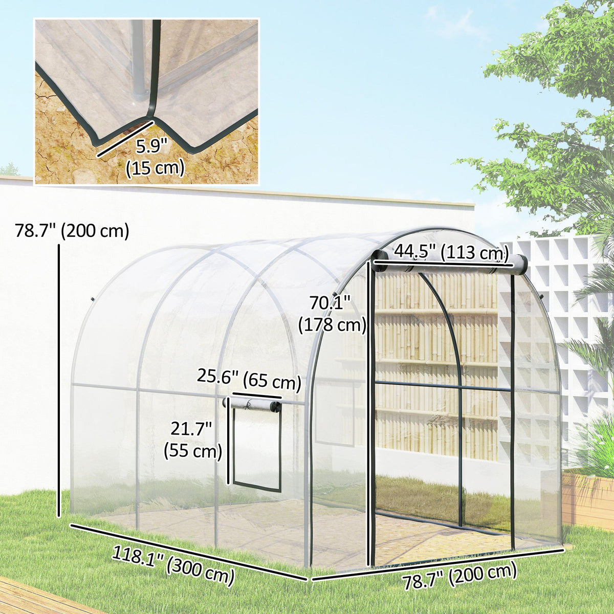 3 x 2 x 2 m Polytunnel Greenhouse with Roll-up Door, Clear — product view 5