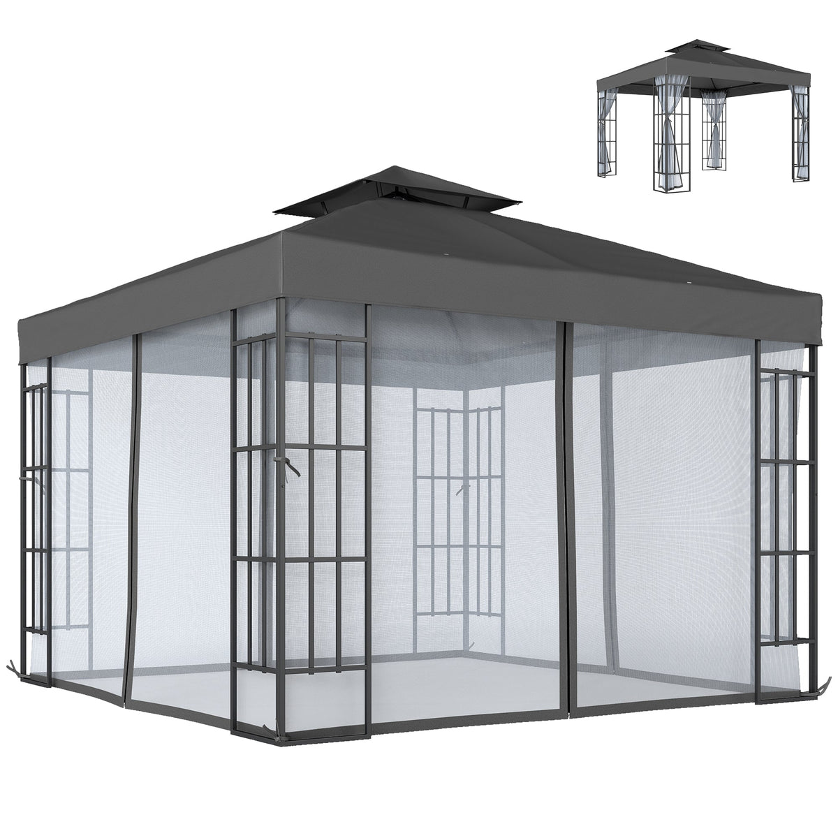 10' x 10' Soft Top Gazebo with Mosquito Netting, Dark Grey — product view 1