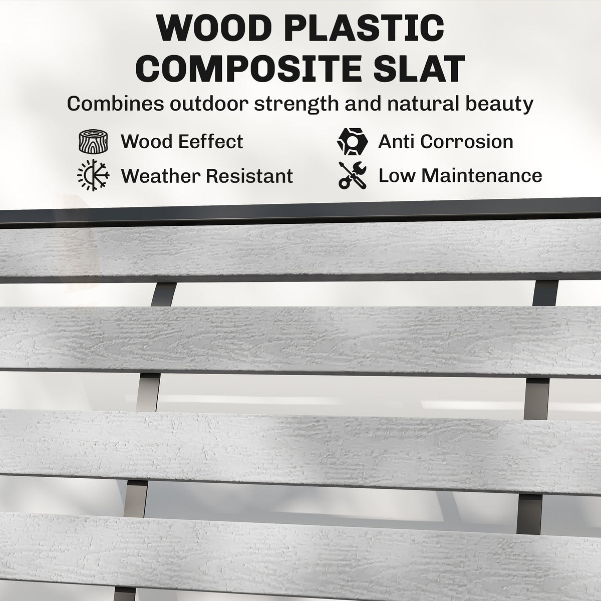 2-Person Outdoor Glider Bench with Faux Wood Slatted Seat and Steel Frame, Grey — product view 7