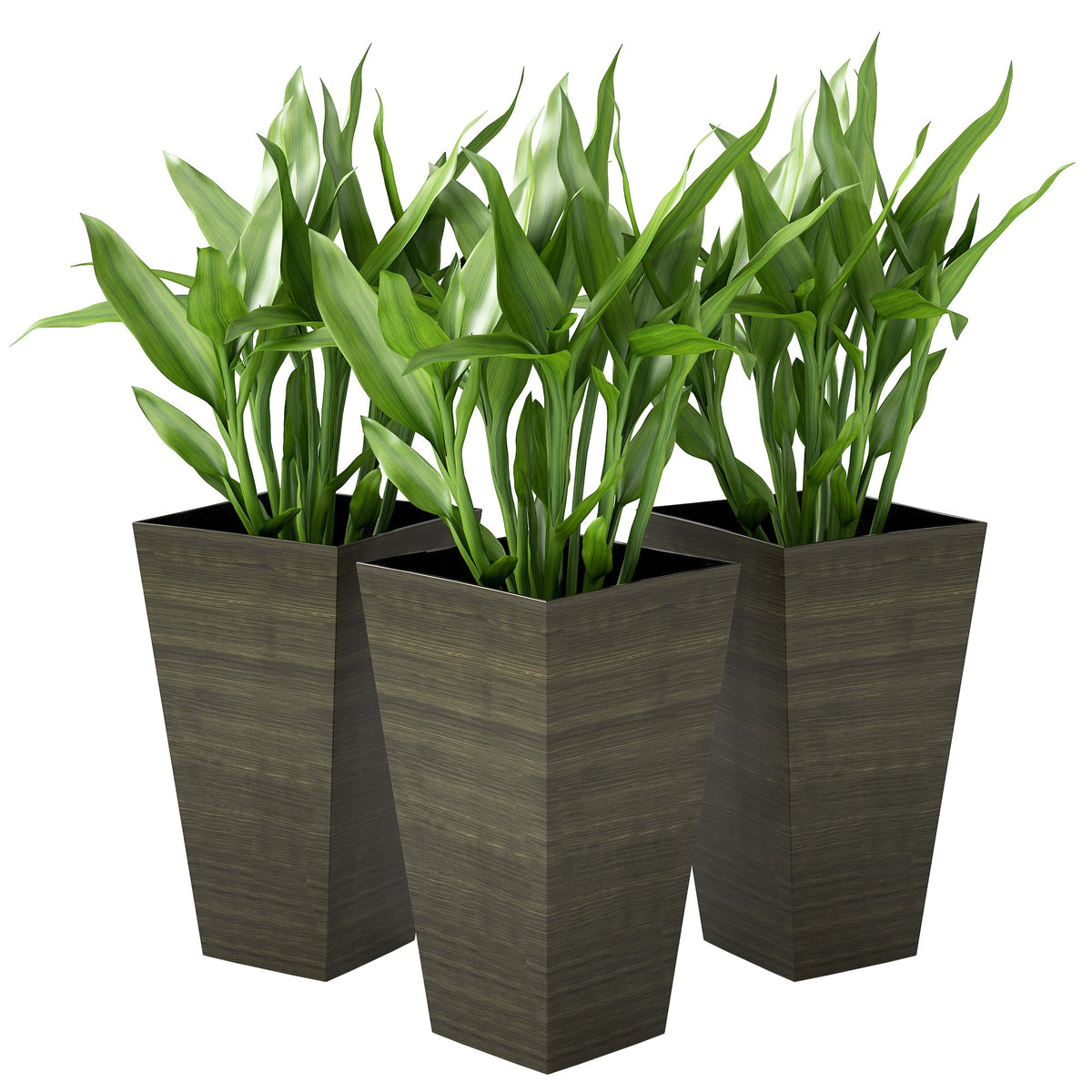 3-Piece 28" Tall Planter Set with Drainage Holes, Dark Brown — product view 2
